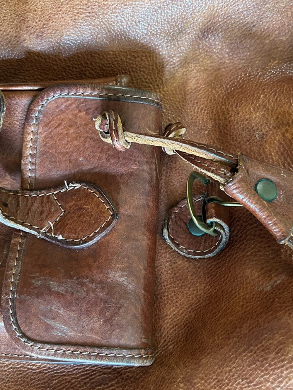 Classic Brown Leather Drawstring Backpack Rugged Boho - Picture 5 of 5